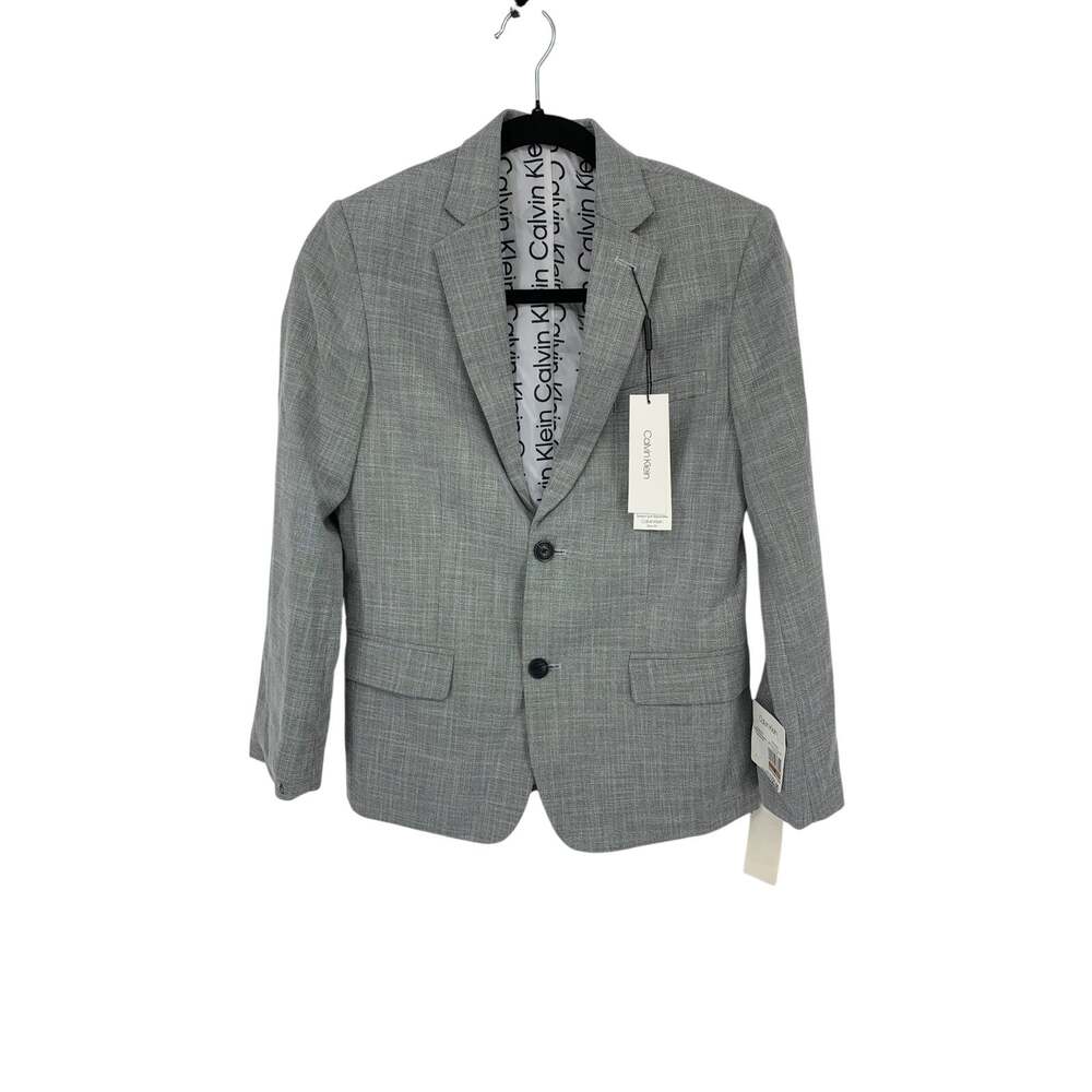 NWT Calvin Klein Suit Jacket Boys 12 Regular Gray Slim Fit Text Print Lining